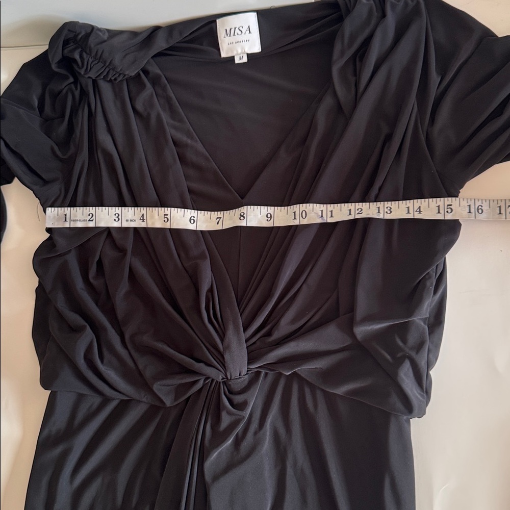 MISA Los Angeles Teget Black Knotted Twist Bell Sleeeve Jersey Knit Dress size M - Picture 7 of 7